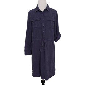 J Crew Drawstring Chambray Shirt Dress Womens Size 4 Blue Roll Tab Sleeves